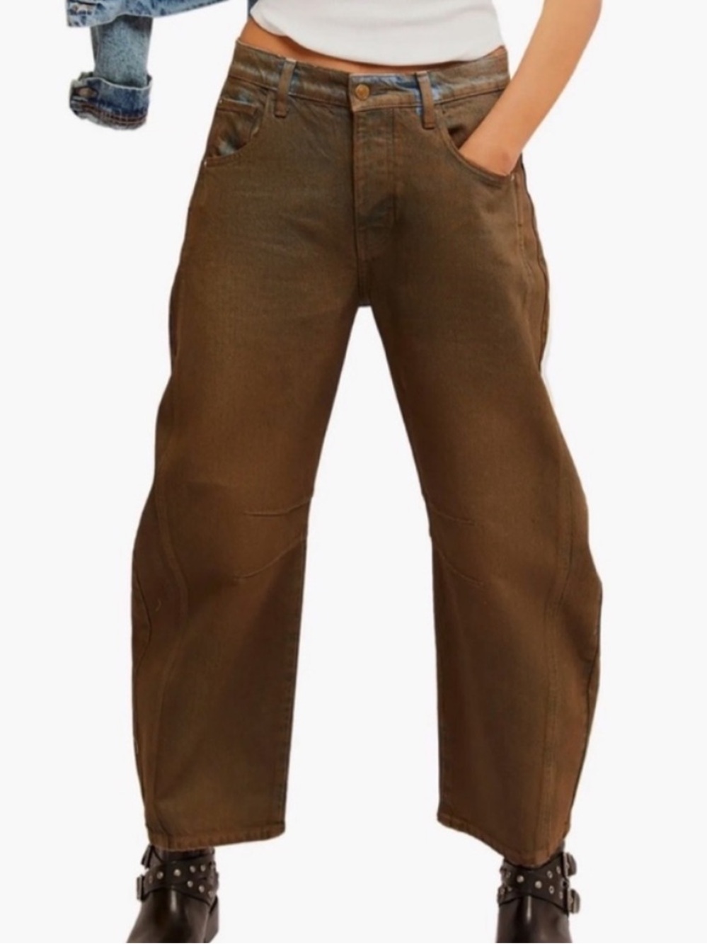 We The Free 25 Jeans Good Luck Coated High Waist Ankle Barrel in New Moon browns